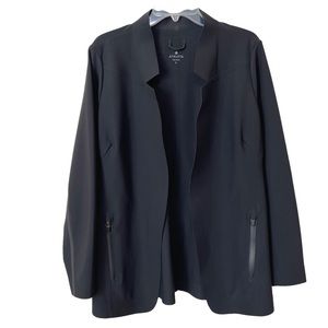 Athleta Stellar Blazer L Black Open Front Zip Pockets Stretch Womens